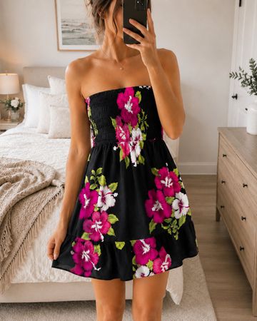 Schwarzes Bandeau Sommerkleid mit Blumen