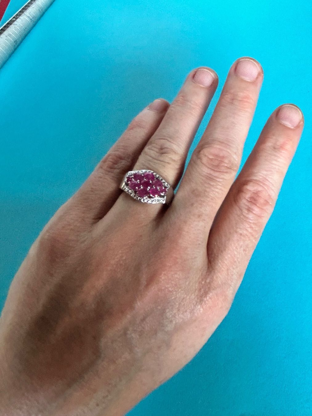 Anelli: Silberring Himbeere Spinel und Brillanten echt (53) – Usato da Dittingen venduto da Bijoubelle 1