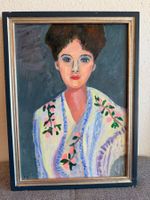 Porträt Malerei Frau Floral Schal Gerahmte Kunst Öl auf Cart