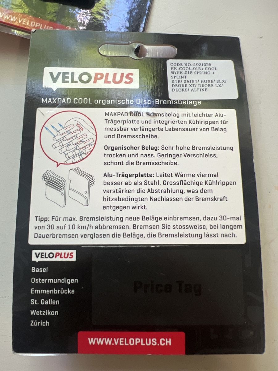 Veloplus Pezzi di ricambio: VELOPLUS Maxpad Cool Organic Disc Brake Pads – Nuovo (secondo la descrizione) da Hasliberg Goldern venduto da Mejolo 1