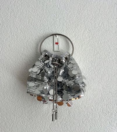 Anna Field Pailletten Tasche Silber mit Kette 