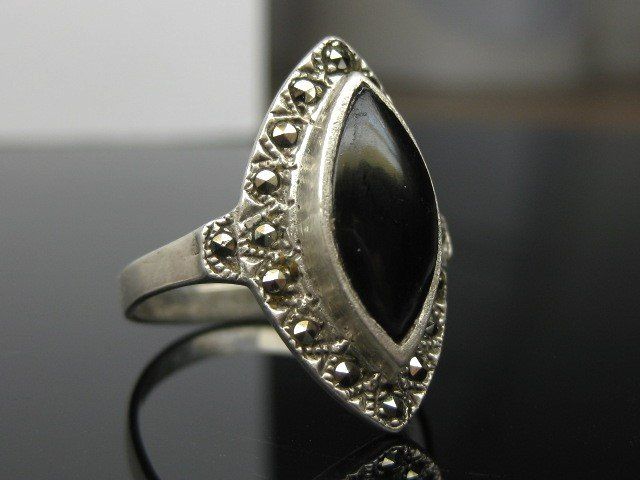 Anelli: Antik Ring Silber 925 Onyx Markasiten Gr. 58.5 – Usato da Ermatingen venduto da Decovin 1