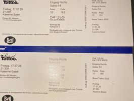 2 Tickets Basel Tattoo 2026, Fr. 17.07., Reihe 10, Top Platz