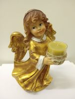 Dekofigur Engel gold mit Kerzenhalter, 22 cm