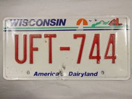Vintage USA Nummernschild Wisconsin UFT-744 Dairyland