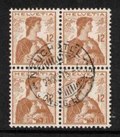 1909 Helvetia Nr.121 im Viererblock ʘ