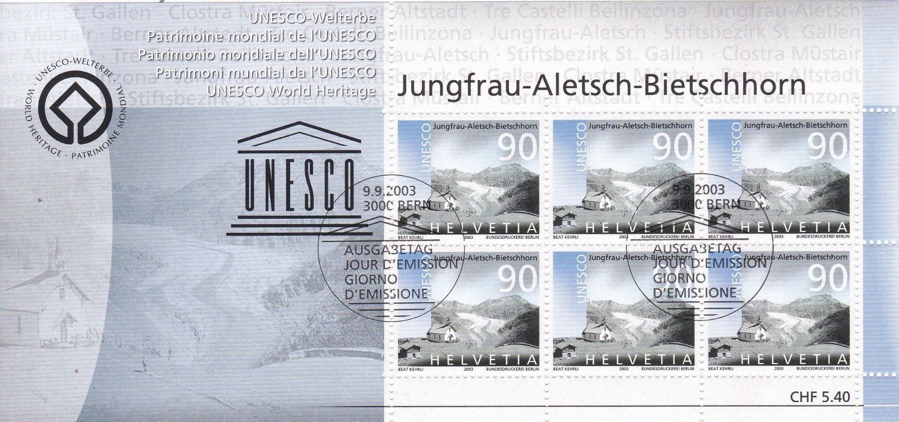 Tutti i francobolli: ET UNESCO Kleinbogenserie 2003 – Usato da Schliern b. Köniz venduto da joni20 4