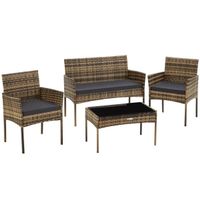 Rattan Gartenset für 4 Personen Sitzgruppe DELVARA