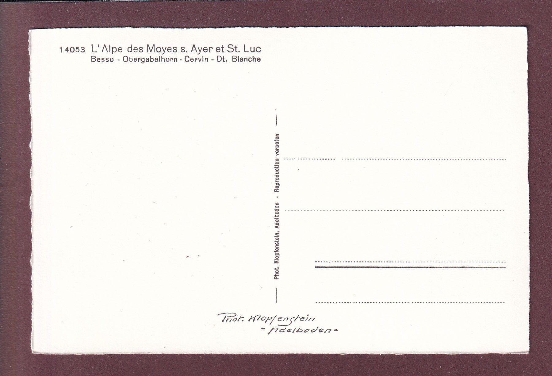 Cartoline postali: ALPE DES MOYES sur Ayer - St. Luc – Usato da Pully venduto da nicecards 1