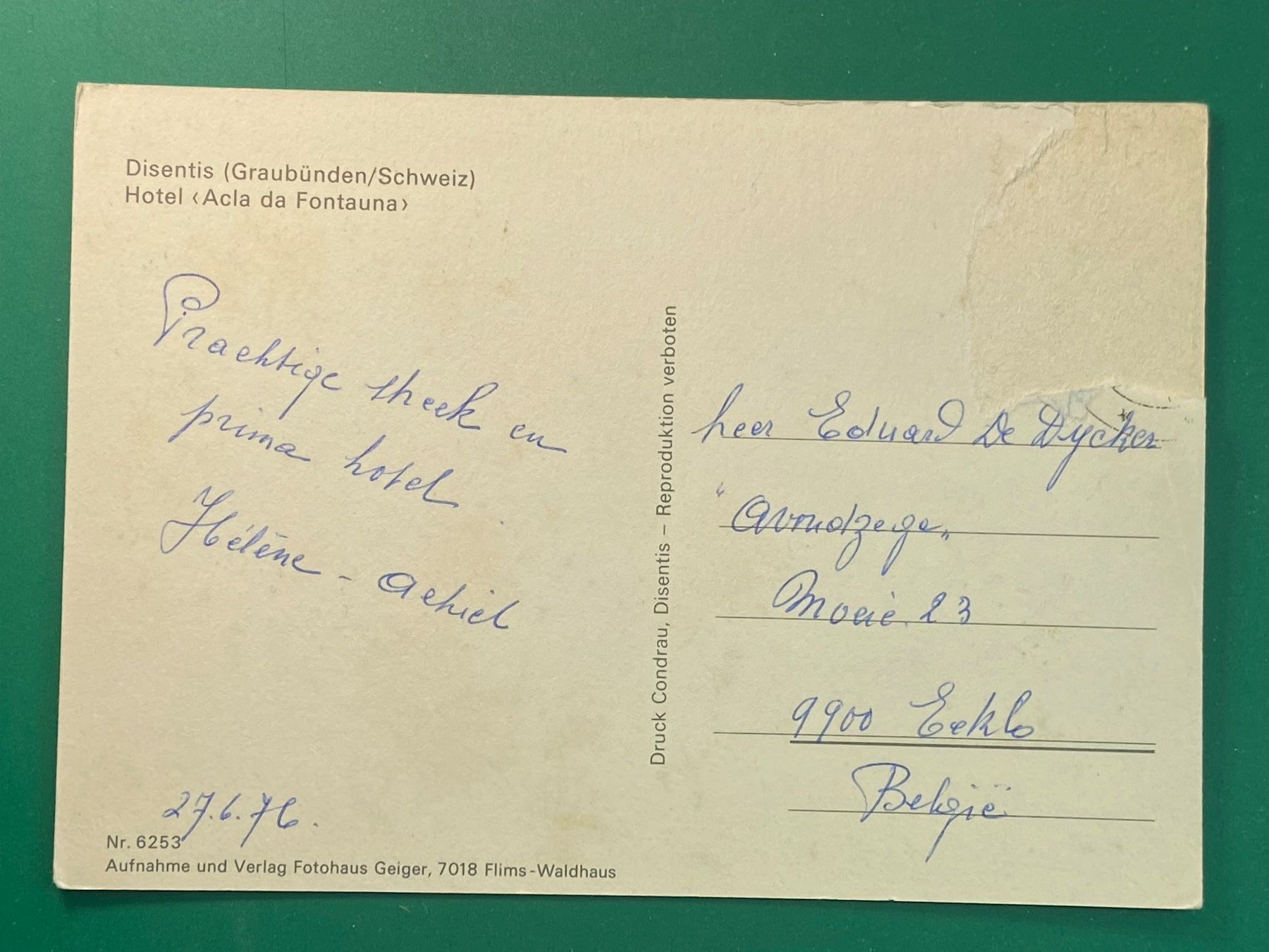Cartoline postali: Disentis - Hotel Acla da Fontauna – Usato da Steg VS venduto da _vinci_ 1