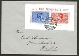 Brief Schweiz 1937 Pro Juventute Block Zürich 4.1.1938