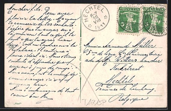Cartoline postali: AK Fontana-Tarasp, Panorama mit Kirche – Usato da Berlin venduto da bartko-reher 1