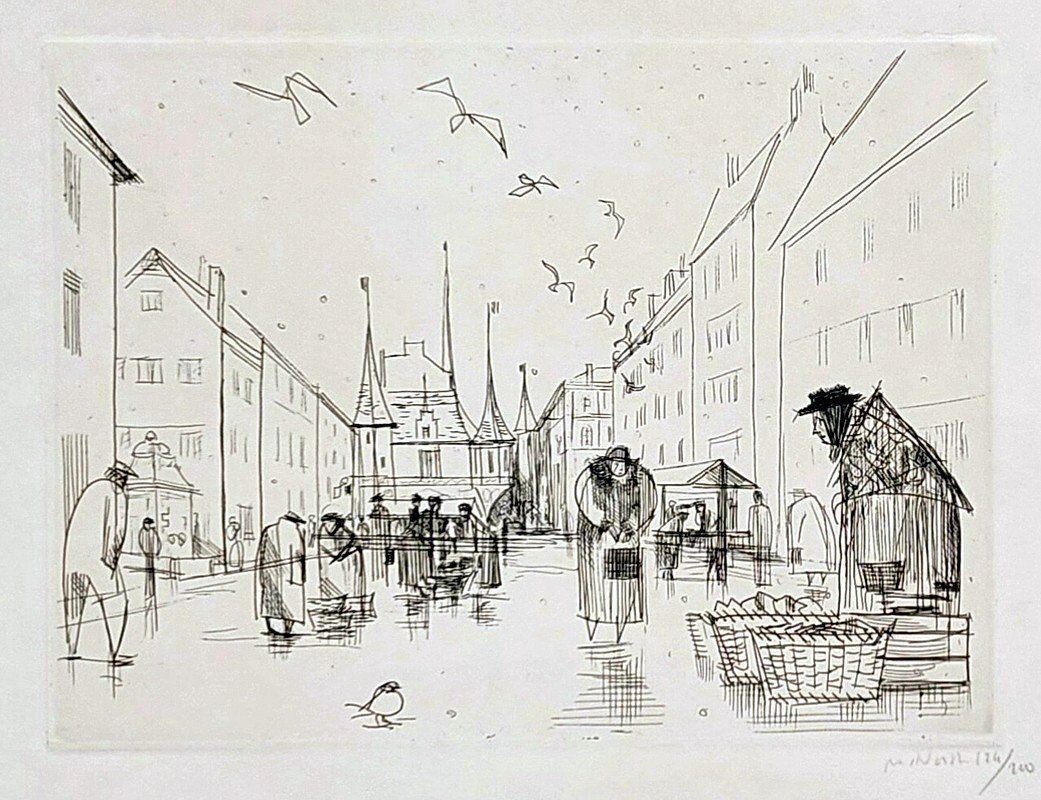 Incisioni: Marcel North - Gravure "Place des Halles", Neuchâtel – Usato da Montmelon venduto da canelle-12