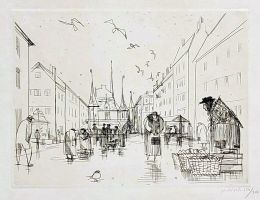 Marcel North - Gravure "Place des Halles", Neuchâtel