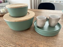 CampiVorratsdose Schale Becher Teller Set Grün Holz neuwerti