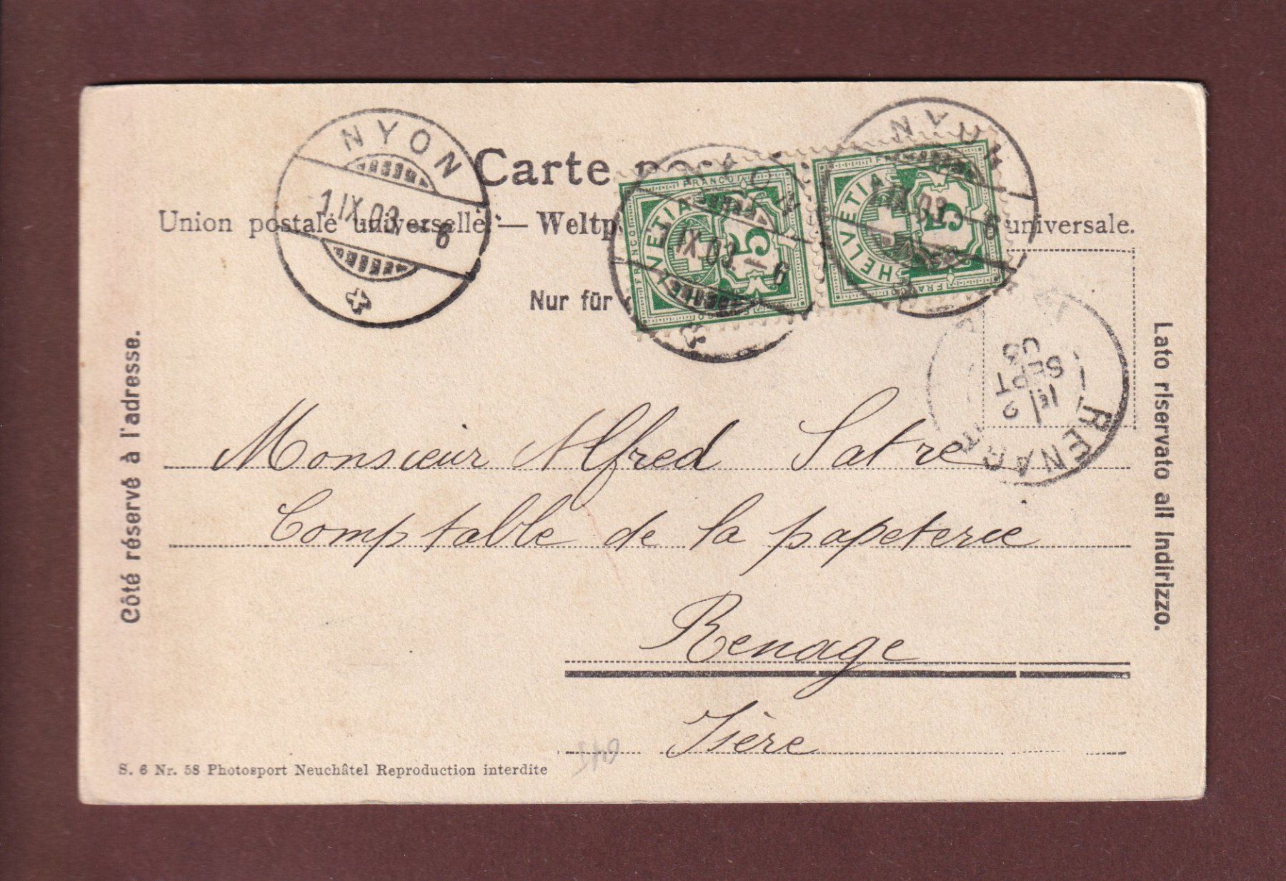 Cartoline postali: Etude près NOVEL - 1903 – Usato da Pully venduto da nicecards 1