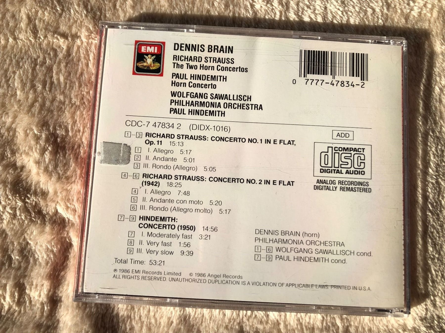 CDs: Dennis Brain: R.Strauss/Hindemith, CD – Gebraucht aus Schübelbach von Dolly990_2 2