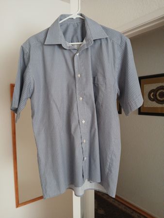 Light Blue Striped Short Sleeve Shirt - Size L - Perfect for