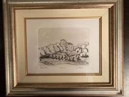 Original Grafik Alois Ulrich, Schloss Habsburg, gerahmt