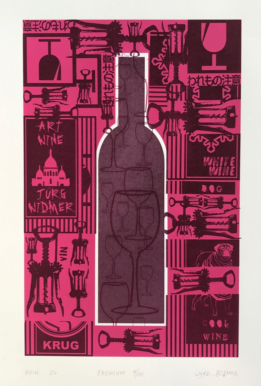 Xilografie: Artwine 56, Jürg Widmer, Siebdruck – Nuovo e nell'imballaggio originale da Seltisberg venduto da quadartswiss