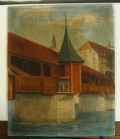 F. Röthele Spreuerbrücke in Luzern 1959 Oel auf Pavatex