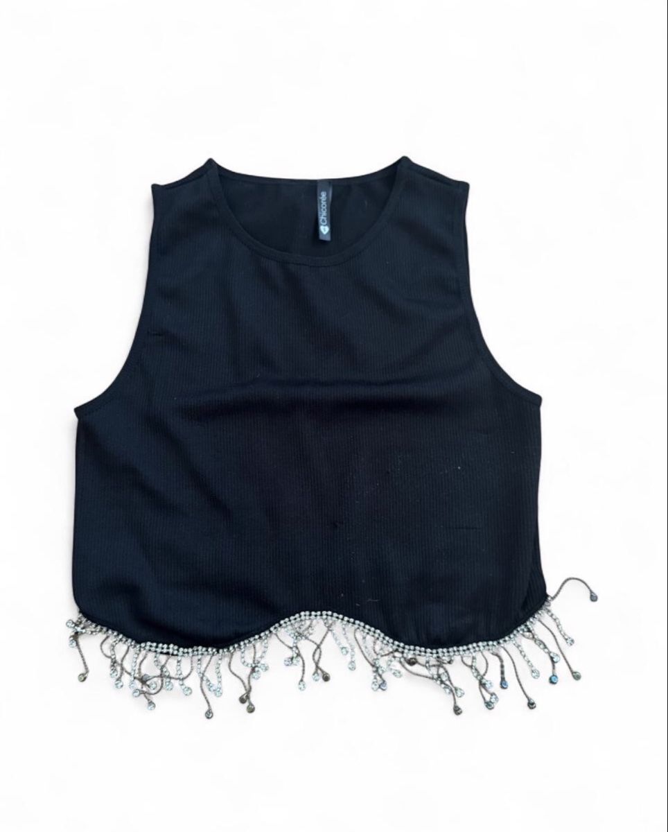 Top: Crop Top schwarz mit Strass Fransen – Nuovo (secondo la descrizione) da Marbach SG venduto da Rob_sta
