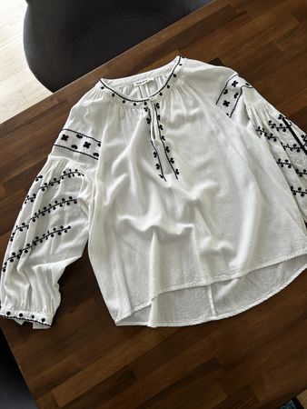 NEUWERTIG Musy Muse Leinen-Bluse Boho Weiss Schwarz S/M