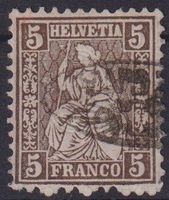 TOP Sitzende Helvetia 5 Rp mit Strahlenstempel+++