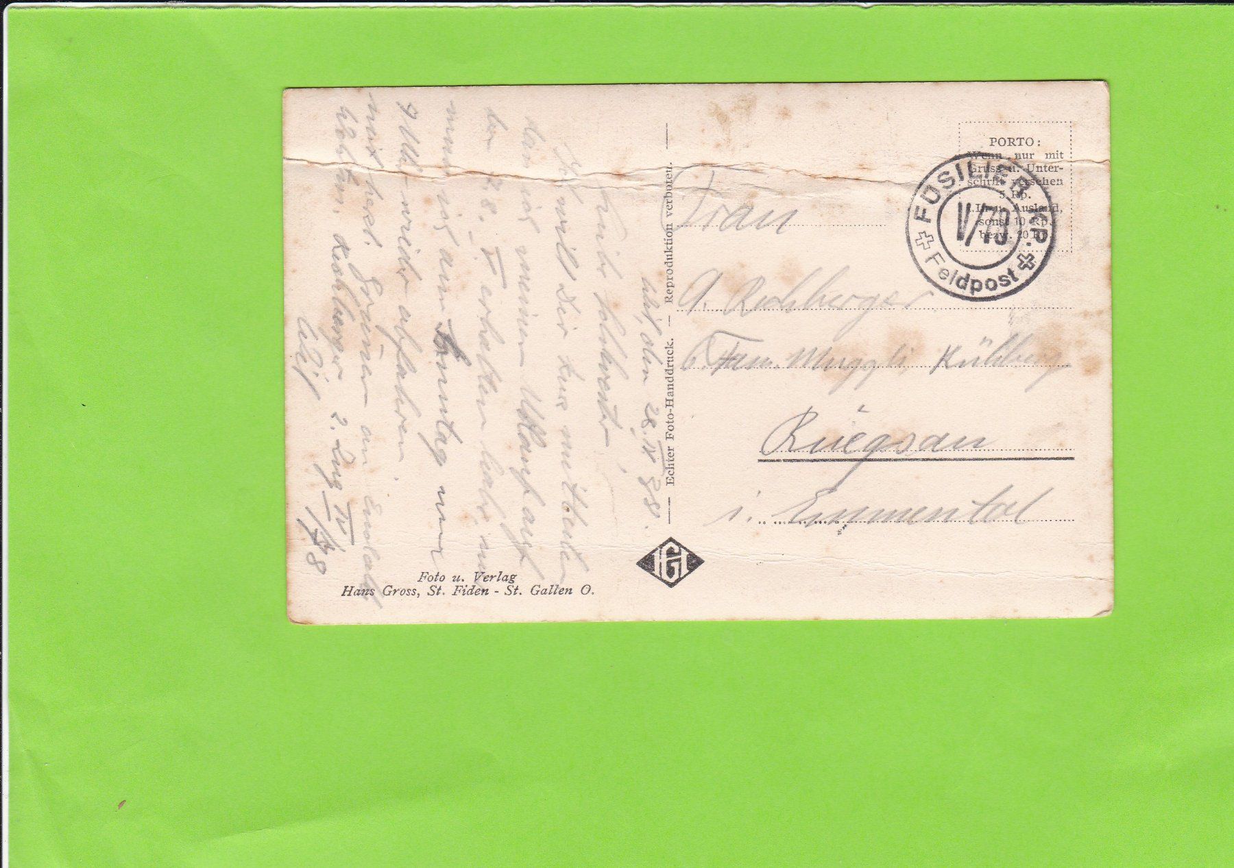 Cartoline postali: Wil SG--Strassenpartie--Feldpost – Usato da St. Peterzell venduto da neckertal 1