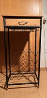 Schmales Flaschenregal, Weinregal mit Schublade, Metall/Holz