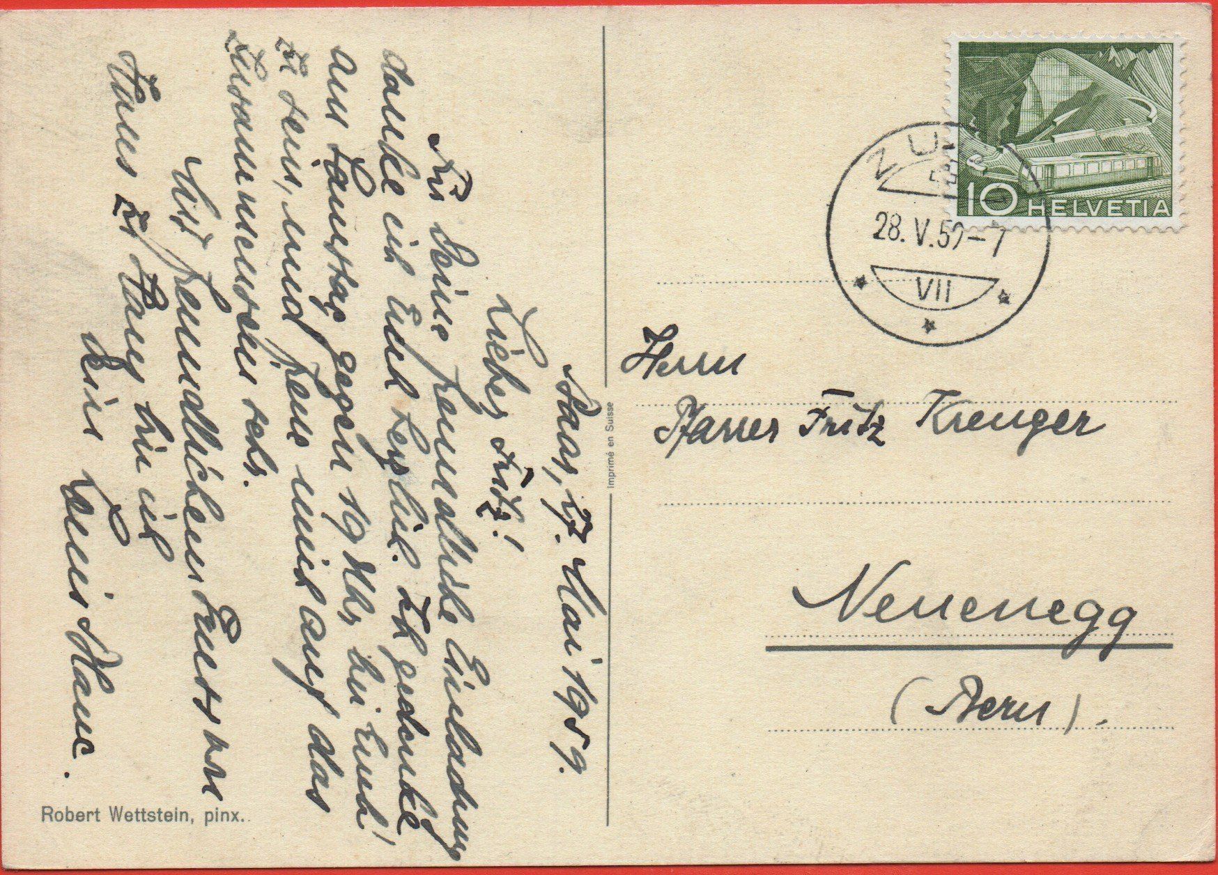 Cartoline postali: KÜNSTLER AK Robert Wettstein – Usato da Jona venduto da philajona 1