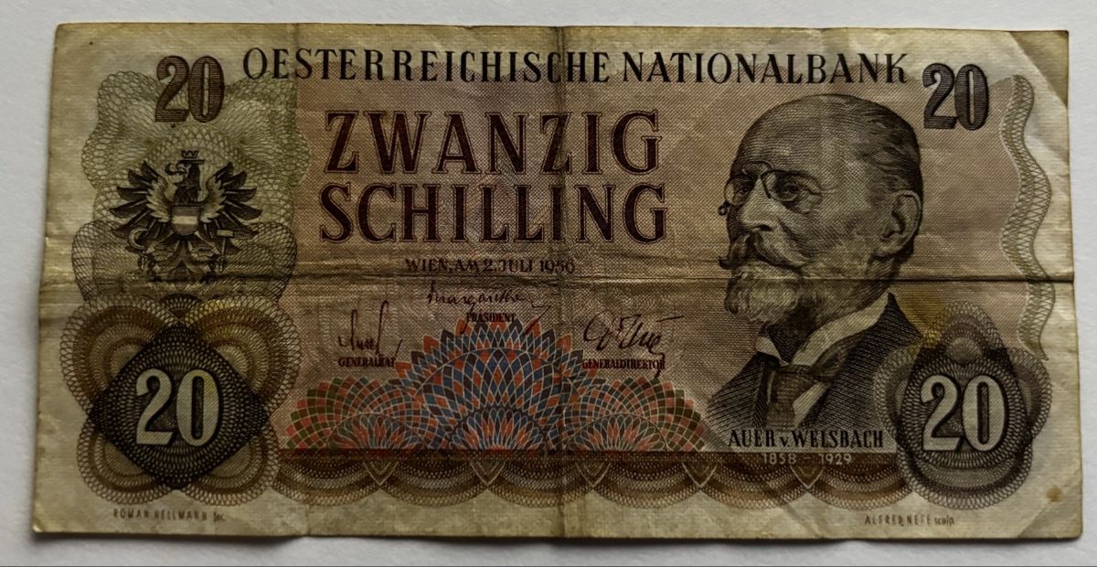 Banconote: Österreich 20 Schilling 1956 – Usato da Algetshausen venduto da Carrhard