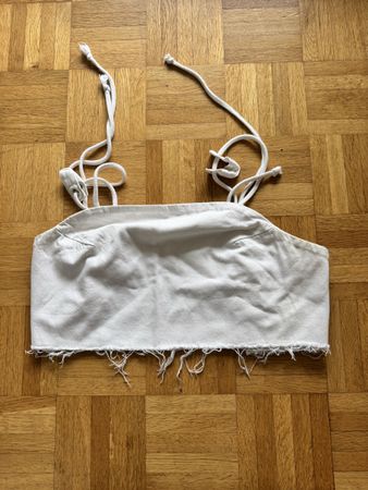 White Denim Crop Top with Frayed hem