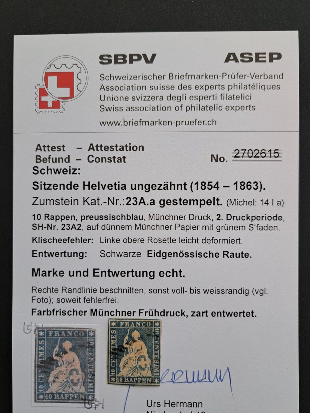 Alle Briefmarken: Strubel 23Aa Attest Hermann (23A2) – Gebraucht aus Bazenheid von derdelorean01 3