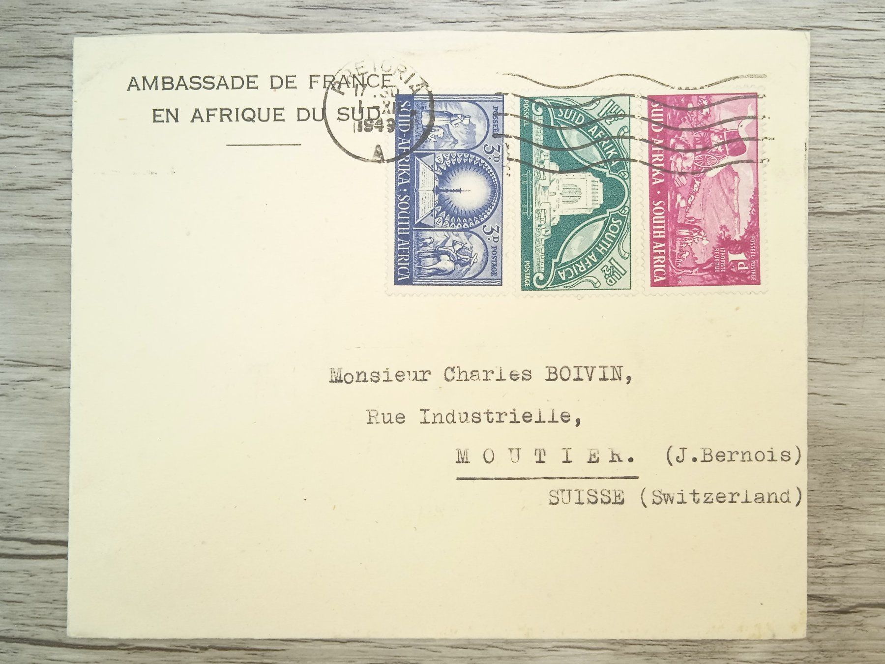 Tutti i francobolli: TR69 Enveloppe + Timbre Afrique Sud 1949 – Usato da Cousset venduto da Patrick_Collections