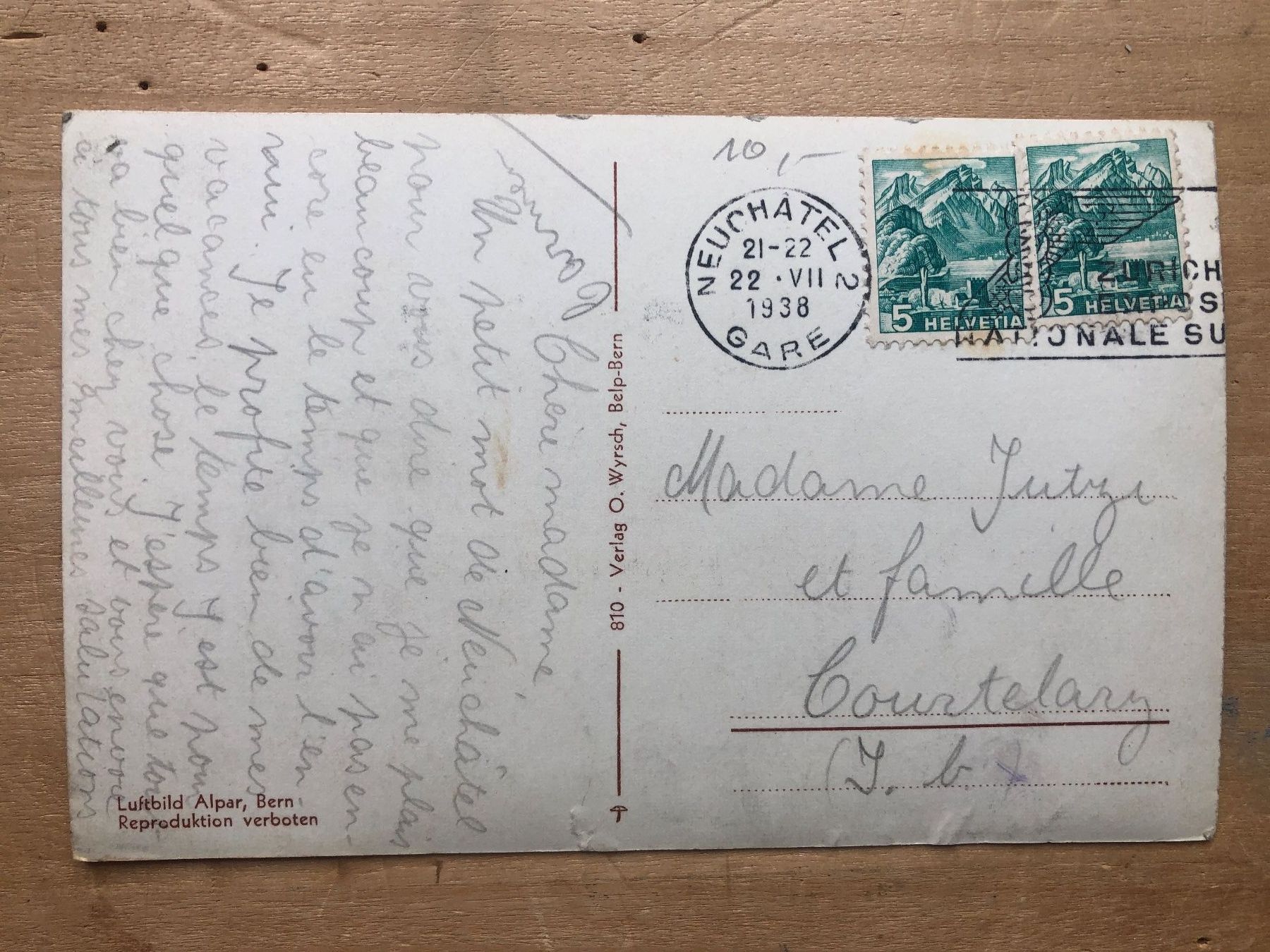 Cartoline postali: Vue aérienne de Neuchâtel ~1938 – Usato da Neuchâtel venduto da Atahuallpa 1