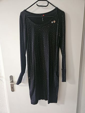 Damen Kleid schwarz mit Punkten Langarm Grösse M