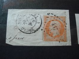 uralte Marke Empire France, auf Abschnitt o 1857, ungezähnt