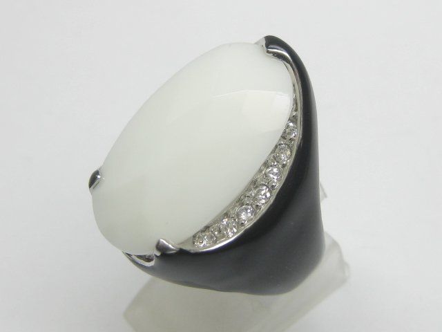 Anelli: spezieller Ring Silber 925 emailliert weisser Stein Gr. 57 – Usato da Ermatingen venduto da Decovin 2