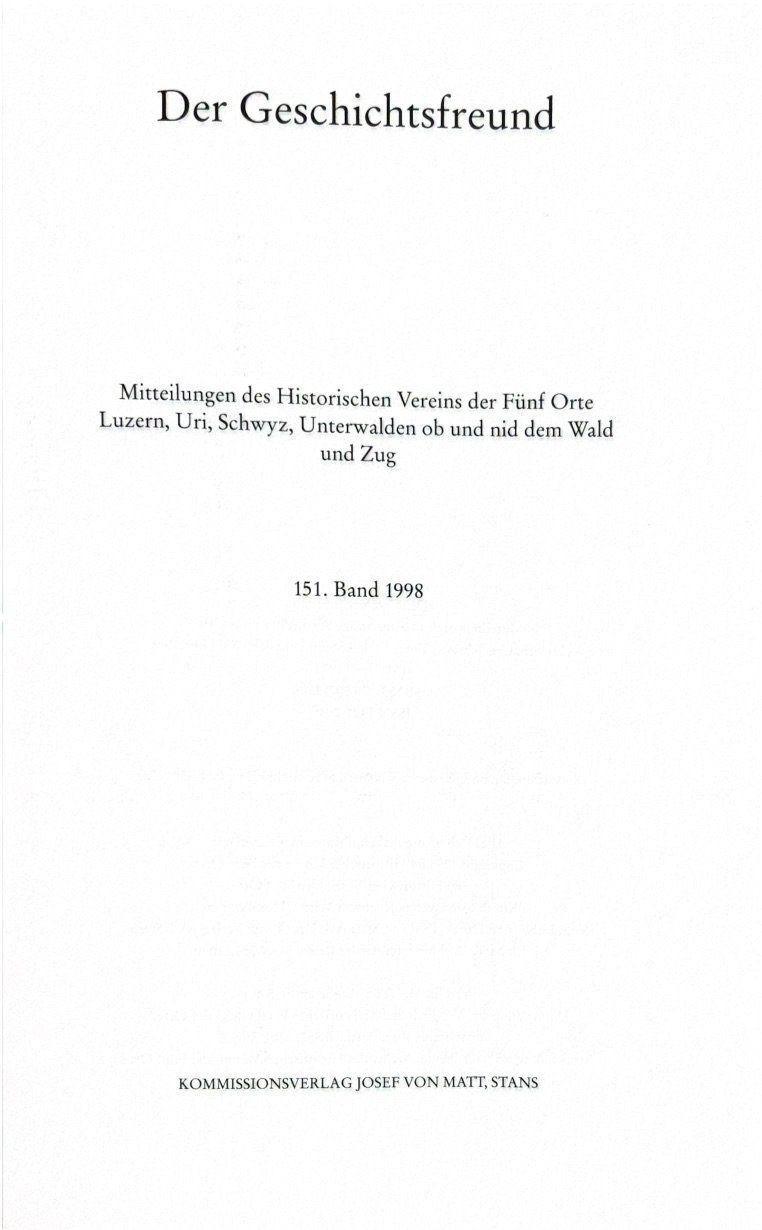 Libri: Der Geschichtsfreund 151. Band - 1998 – Usato da Sarnen venduto da Livres 1