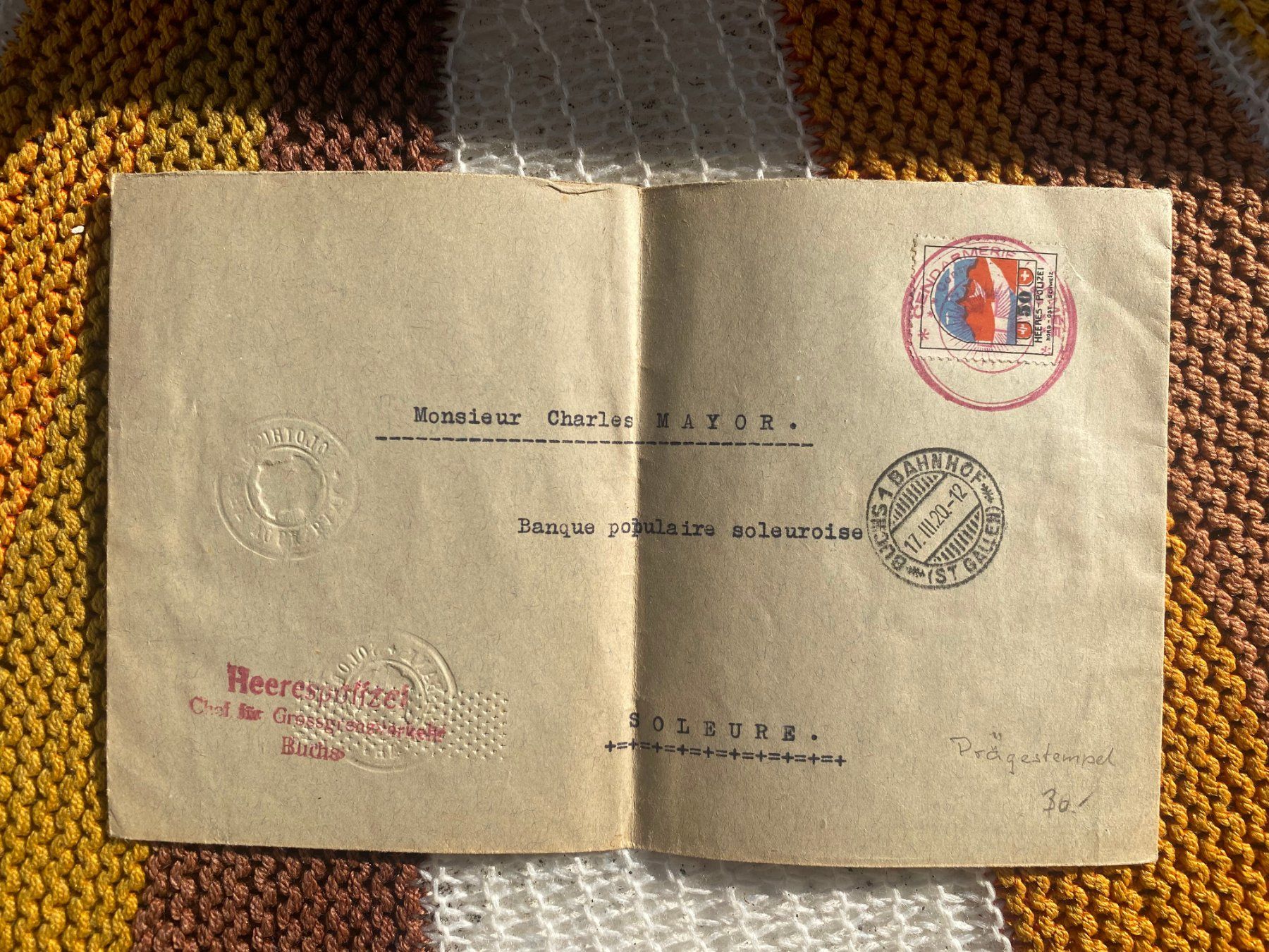 Cartoline postali: 1920 Briefhülle Militär 30 – Usato da Langendorf venduto da Antik-Samariter
