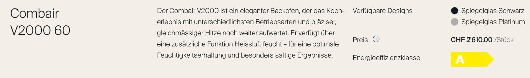 V-Zug Forni: V-ZUG Combair V2000 60 – Nuovo (secondo la descrizione) da Glarus venduto da Box3 7