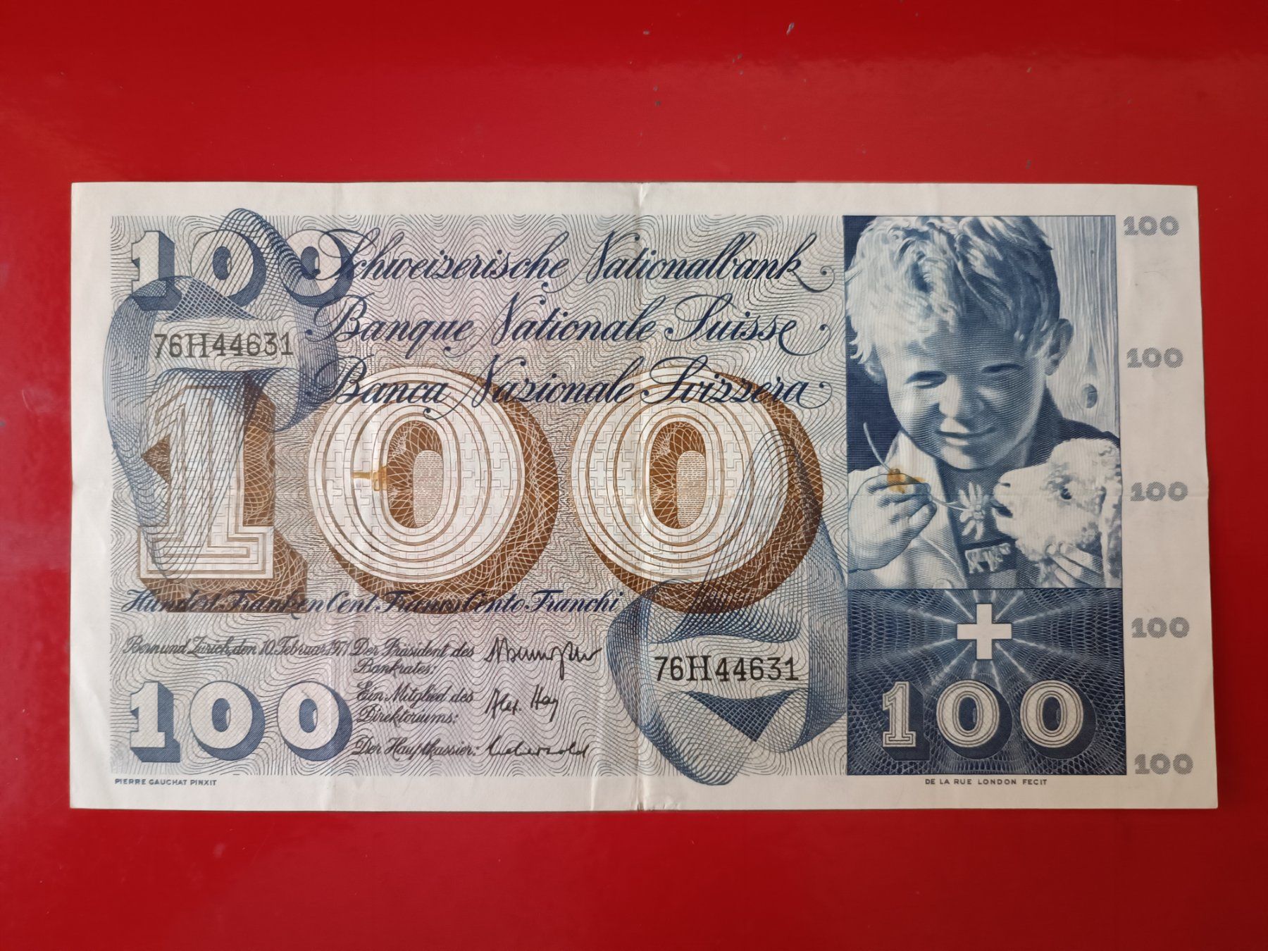 Banconote: SCHWEIZER -NOTE 100.- Fr. CH TYP ST. Martin 10. febr,1971 – Usato da Glis venduto da MYS-Wallis2020