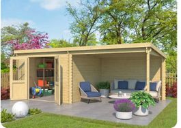 + Gartenhaus Orlando Exklusiv 28mm mit 3m Anbau