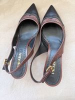 Prada Slingback Pumps Size 40 Leather Brown Black Pointed To
