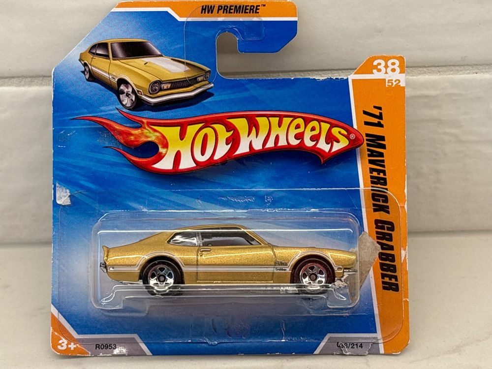 Hot Wheels Ford Maverick Grabber 1971 Jaune – 1:64, Première 2010, Neuf Sur Carte Courte