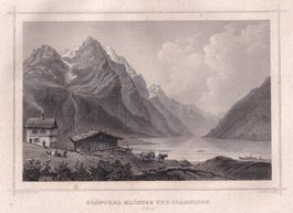 KLÖNTAL, KLÖNTALERSEE, GLÄRNISCH, STAHLSTICH ROHBOCK 1870