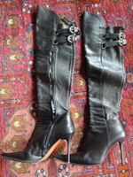 Schwarze Leder Overknee Stiefel, Gr. 40 Top Herbst Look!