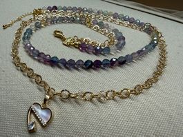 ✨ Handgefertigte Fluorit Doppel-Halskette Collier  Neu  ✨