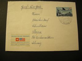 2.V.47. FLUGPOST F42, GENF-NEW YORK, RÜCKSTEMPEL WASHINGTON